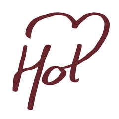 Obraz premium Handwritten word Hot with heart graphic calligraphy lettering symbol design