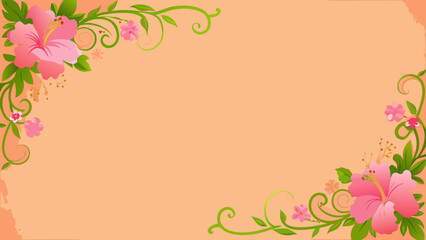 Pink hibiscus flower border design on peach background