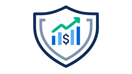 Vector icon of a bar graph inside a shield symbolizing secure financial growth