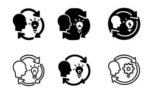 Design Thinking Icons. Design thinking for business problem-solving. Icon set. Set Logo of design thinking: iterative process loop. harmonious logo variations