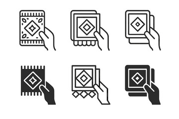 Living Room Rugs Icons. Choosing rugs for a living room. Icon set. Set Logo of choosing rugs for a living room: sample swatches. harmonious logo variations of