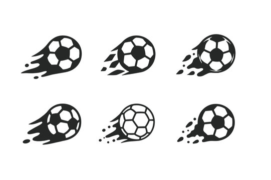 Dynamic Soccer Ball Logos. soccer ball in motion. Icon set. Set Logo of soccer ball in motion: kicked ball trajectory. harmonious logo variations of the same