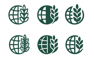 Agricultural Trade Icons. Trade in agricultural products and commodities. Icon set. Set Logo of trade in agricultural products and commodities: global grain