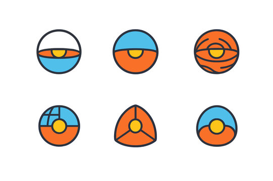 Earth Layers Logos. Earth layers. Icon set. Set Logo of earth layers: geologic strata cross-section with texture bands. harmonious logo variations of the same
