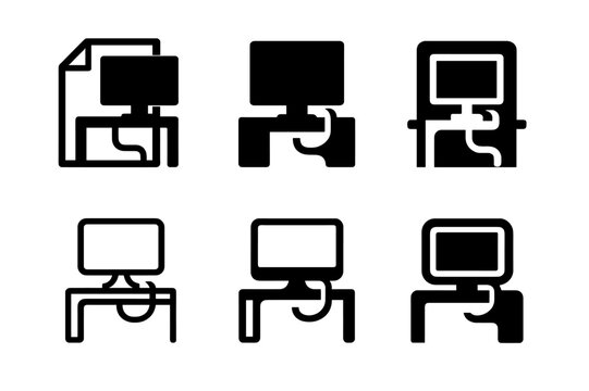 Home Office Logo Set. redesigning a home office space. Icon set. Set Logo of redesigning a home office space: workstation with cable management. harmonious