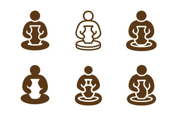 Craft Vendor Logos. Vendors selling crafts. Icon set. Set Logo of craft vendors: pottery wheel and vase. harmonious logo variations of the same emblematic