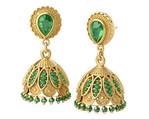 Gold Earrings with Green Gems &ndash; Transparent PNG