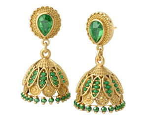 Gold Earrings with Green Gems – Transparent PNG