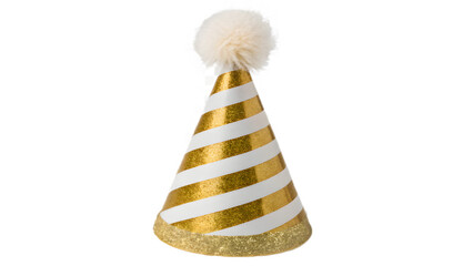 Golden Striped Party Hat PNG – Transparent Birthday Celebration Clipart