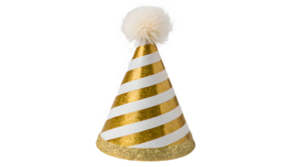 Golden Striped Party Hat PNG – Transparent Birthday Celebration Clipart