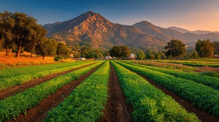 Agricultural Field at Sunset