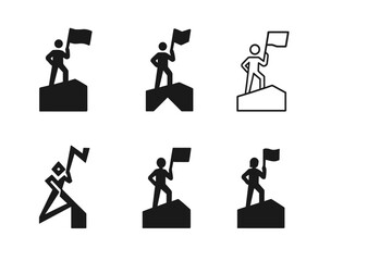 Rooftop Protest Icons. Activist on rooftop. Icon set. Set Logo of activist on rooftop: Rooftop protest silhouette. harmonious logo variations of the same