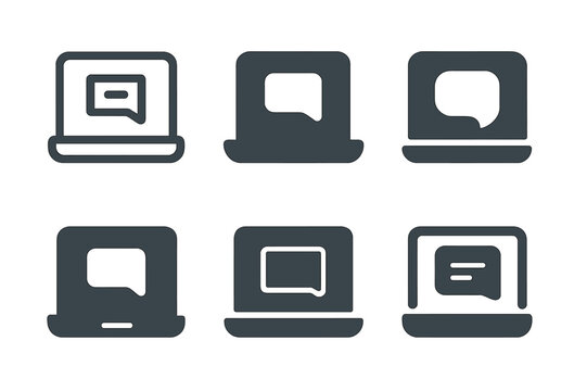 Remote Work Icons. Remote work tools. Icon set. Set Logo of video call screen. harmonious logo variations of the same emblematic concept (Filled silhouette,