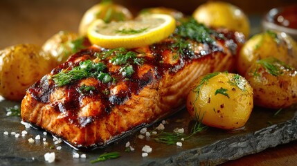 Grilled Salmon with Herbs and Potatoes