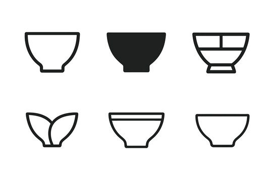 Harmonious Bowl Logos. Bowl. Icon set. Set Logo of bowl: cereal bowl. harmonious logo variations of the same emblematic concept, each with different artistic