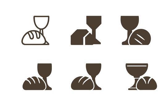 Last Supper Icon Set. Last Supper. Icon set. Set Logo of Last Supper: symbolic bread and wine. harmonious logo variations of the same emblematic concept, each