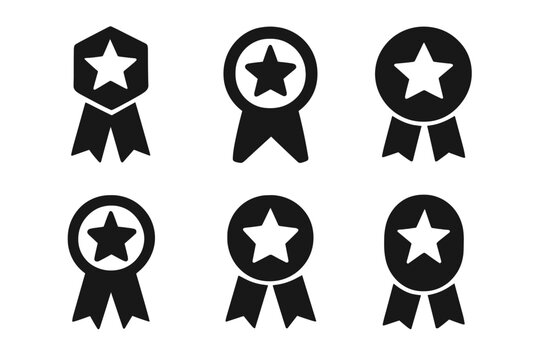 Top Performer Icons. Top performer award. Icon set. Set Logo of top performer award: ribbon with star. harmonious logo variations of the same emblematic