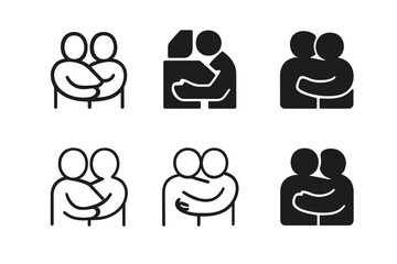 Supportive Friendship Logos. Supporting friends through tough times. Icon set. Set Logo of supporting friends through tough times: comforting hug. harmonious