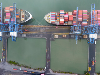 Many cargo containers loaded at a port in Vietnam