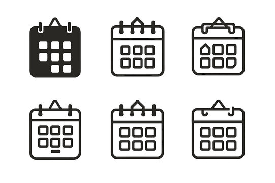 Hanging Calendar Logos. Hanging calendars and planners for easy access. Icon set. Set Logo of hanging calendars and planners for easy access: wall calendar