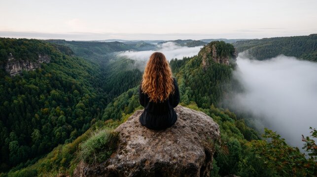 Woman enjoying scenic mountain view