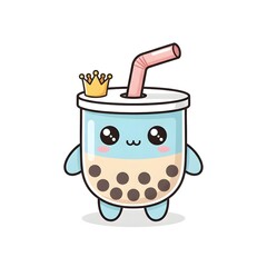 Kawaii Boba Character with Crown and Cute Expression
