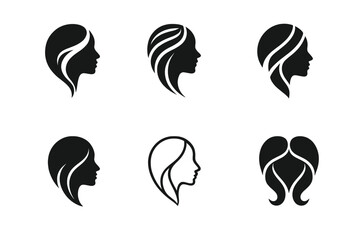 Beauty Logo Variations. beauty and grooming services. Icon set. Set Logo of beauty and grooming services: elegant hairstyle silhouette. harmonious logo