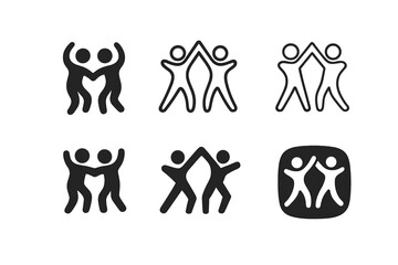 Communal Dance Icons. Shared celebration. Icon set. Set Logo of shared celebration: communal dance scene. harmonious logo variations of the same emblematic