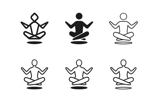 Balanced Pose Icons. body balance pose. Icon set. Set Logo of body balance pose: seated meditative balance pose. harmonious logo variations of the same