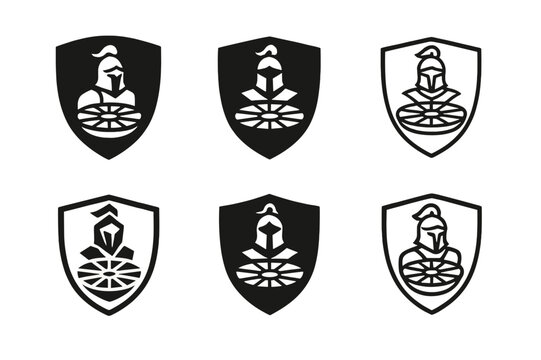 Knights Legend Logos. King Arthur's legends. Icon set. Set Logo of King Arthur's legends: Knights of the Round Table shields. harmonious logo variations of the