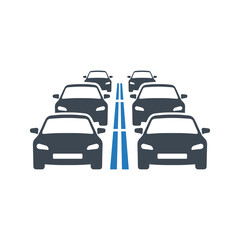 Two lanes of heavy car traffic jam icon. Heavy traffic jam icon