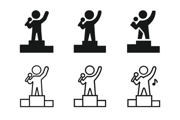 Karaoke Icon Variations. Karaoke events and competitions. Icon set. Set Logo of karaoke: singing competition podium. harmonious logo variations of the same