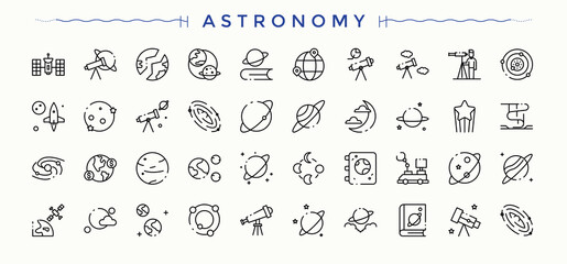 Astronomy icon set. Planet line symbol and sign. Icons for application. Space icon set. Editable stroke. Vector illustration. © Rubbble