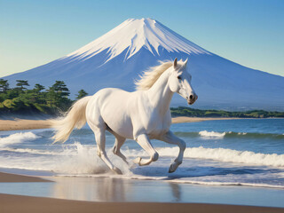 A thoroughbred sprinting at full speed.