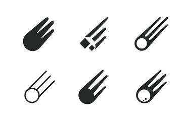 Obraz premium Meteor Shower Icons. Meteor shower. Icon set. Set Logo of meteor shower: Meteor trail with glowing tail. harmonious logo variations of the same emblematic