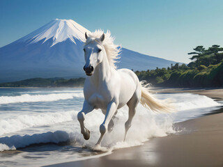 A thoroughbred sprinting at full speed.