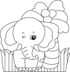 Cute Baby Elephant Coloring Page Line Art