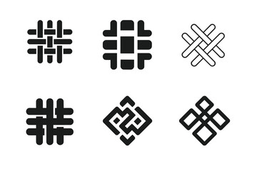 Obraz premium Woven Logo Variations. Texture. Icon set. Set Logo of Texture: Woven Threads. harmonious logo variations of the same emblematic concept (Stylized detail,