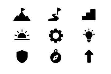 Overcoming Challenges Icons. Person overcoming challenges. Icon set. Set Logo of Person overcoming challenges: Stairs to star. harmonious logo variations of