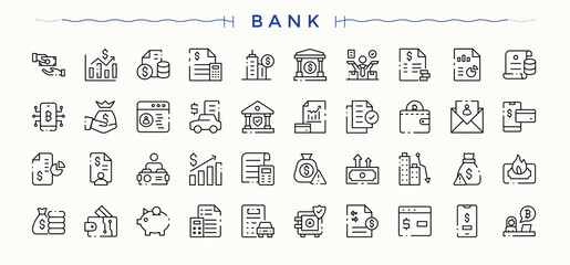 Bank line icon set. Investment icon. Thin web icons. Contains such symbols as financial, payment, wealth, currency, exchange, banking and more. Pictogram and infographic.