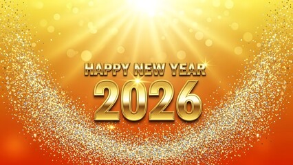 Golden happy new year 2026 celebration background with sparkle and light