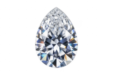 Pear cut diamond with brilliant facets and rainbow light refraction isolated on a transparent background