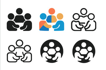 Obraz premium Community Gathering Icons. Participating in a community gathering. Icon set. Set Logo of community: people socializing icon. harmonious logo variations of the