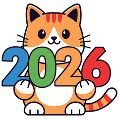 Adorable Cat Welcomes Colorful 2026