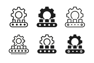Naklejka premium Assembly Line Logos. Assembly Line. Icon set. Set Logo of Assembly Line: Gear Mechanism. harmonious logo variations of the same emblematic concept, each with