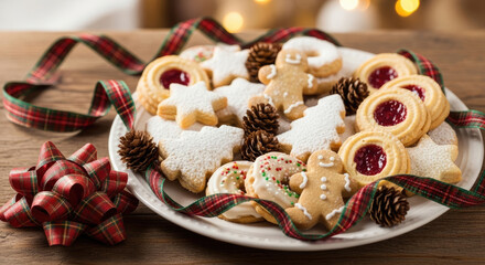 Homemade Christmas Treats with Colorful Ribbons and Rustic Decoration.