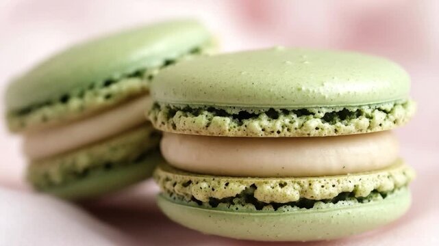 Video A selection of colorful macarons arranged on a table, perfect for use in food or confectionery related contexts