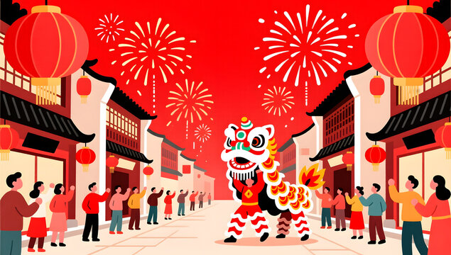 Spring Festival ancient street fireworks celebration