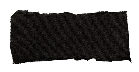 Torn black fabric strip with frayed edges on transparent background, isolated banner and texture overlay