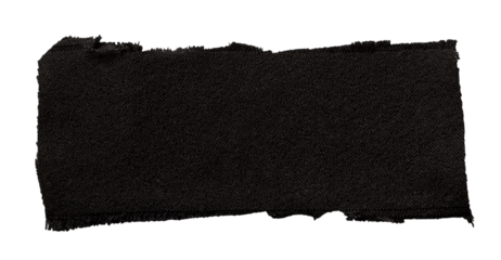 Torn black fabric strip with frayed edges on transparent background, isolated banner and texture overlay